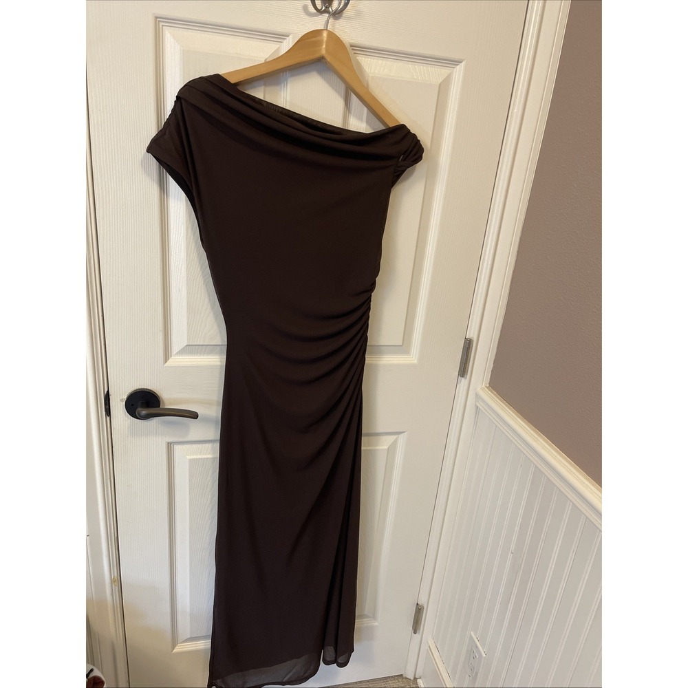 Nordstrom Ever New Women's 6 Paris Asymmetric Mesh Dress Chocolate Brown Lined